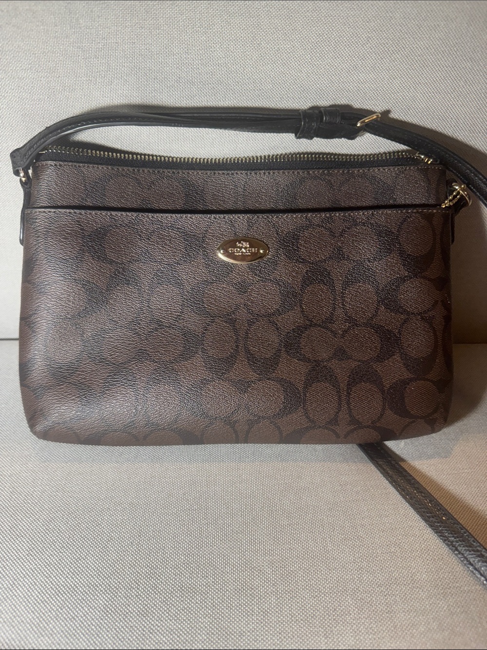 Coach Peyton Brown Signature Crossbody Bag with Gold Hardware